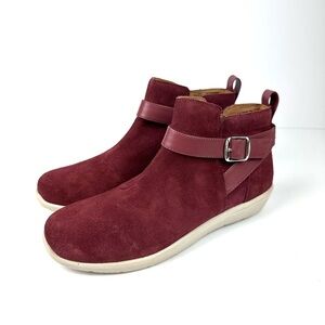 Vionic Romy Ankle Boot 7.5 Red Shiraz Zip Up Bootie Womens Brand New